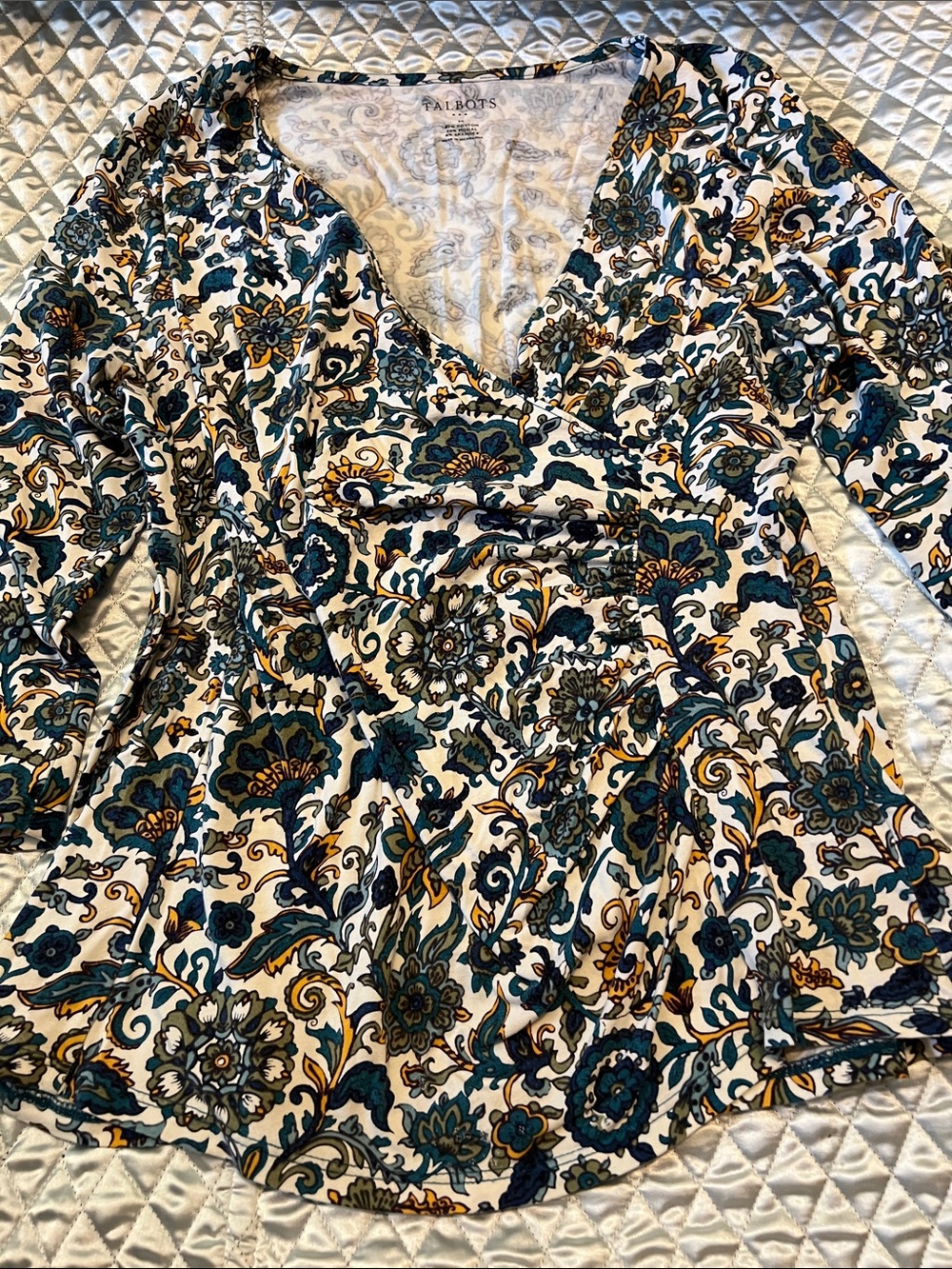 Talbots Teal, Yellow and White Floral Paisley Wrap Tunic - Picture 6 of 9